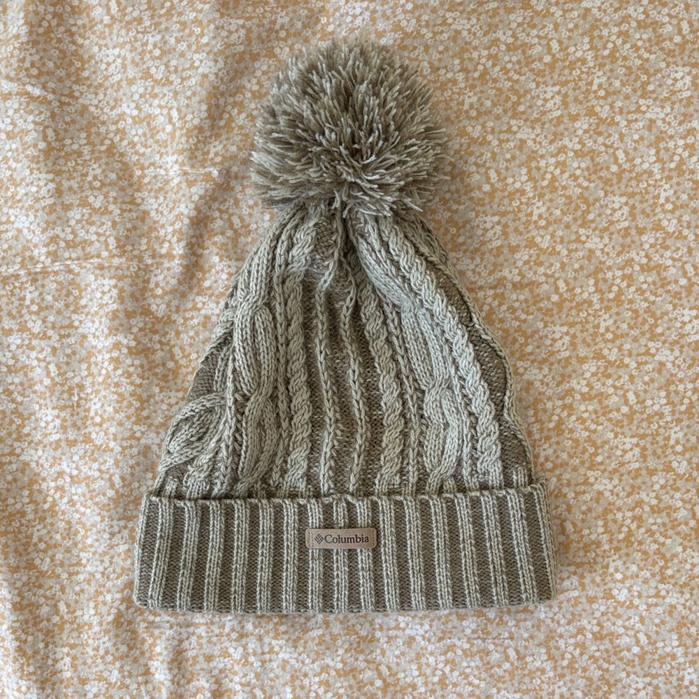 Columbia Tan Cable Knit Beanie with Pom